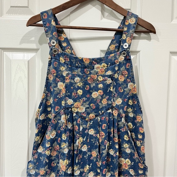 BiBi Blue Floral Wide Leg Boho Jumpsuit Overalls Size XL - Picture 3 of 11